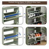 Glavbiku Shoe Storage Cabinet with 2 Flip Drawers, Louvered Shoe Cabinet for Entryway, Narrow Hidden Storage Organizer Space Saving, Shoe Rack Cabinet for Hallway Foyer, Green Glavbiku