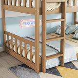 VilroCaz Modern Triple Bunk Bed, Rubber Wood Detachable Triple Twin Bunk Bed Frame, 3-in-1 Bunk Beds with Ladder and Guardrails for Kids Teens, Maximize Space (Oak-ON) VilroCaz