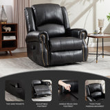 RHHVVR Classic Rivets Leather Power Recliner Chair for Living Rooms, Swivel Rocker Recliner Chair with Heat and Massage, Wall Hugger Glider Reclining Sofa for Small Spaces, Black RHHVVR