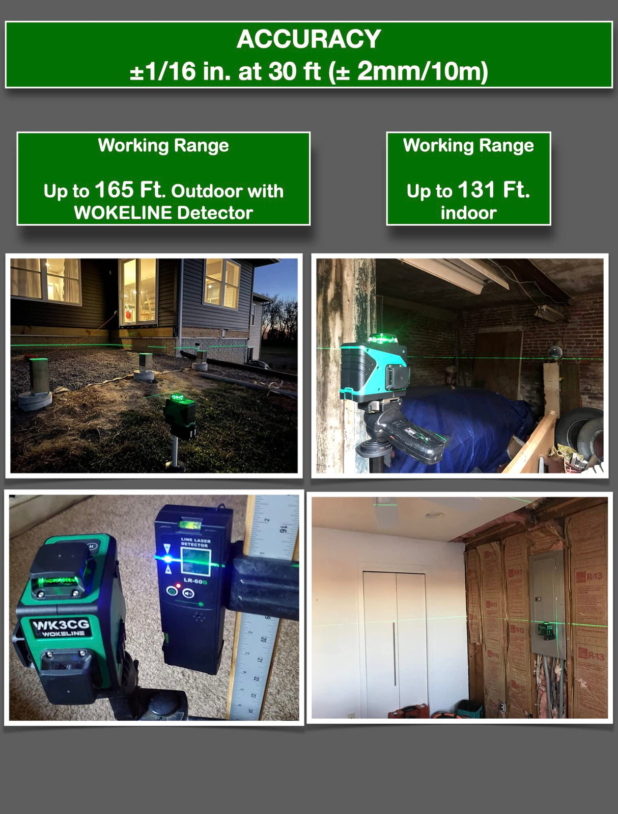 Wokeline 3x360° Rotary Laser Level Self Leveling Green beam Three Plane Cross Line Lasers 2x360° Vertical 1x360° Horizontal 12 lines Tile Ceiling Floor Lazer Levels+Flexible Magnetic Base+Li Battery WOKELINE