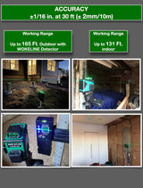 Wokeline 3x360° Rotary Laser Level Self Leveling Green beam Three Plane Cross Line Lasers 2x360° Vertical 1x360° Horizontal 12 lines Tile Ceiling Floor Lazer Levels+Flexible Magnetic Base+Li Battery WOKELINE