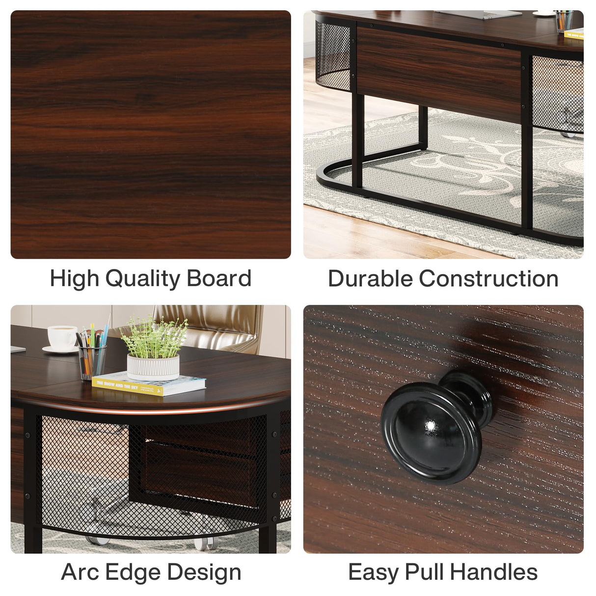 Tribesigns 63-Inch Executive Desk with 4 Drawers, Large Office Desk Computer Desk, Business Furniture Desk Workstation for Home Office, Dark Walnut Tribesigns