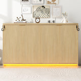 Twin XL Horizontal Murphy Bed with LED Lighting,Wood Space-Saving Hideaway Folding Fluted Murphy Wall Bed Cabinet for Adults MERITLINE