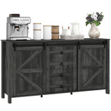 HOMCOM 60" Farmhouse Sideboard Buffet Cabinet with Storage, Kitchen Cabinet with 2 Sliding Barn Doors, 4 Deep Drawers and 2 Adjustable Shelves, Coffee Bar Cabinet, Distressed Dark Gray HOMCOM