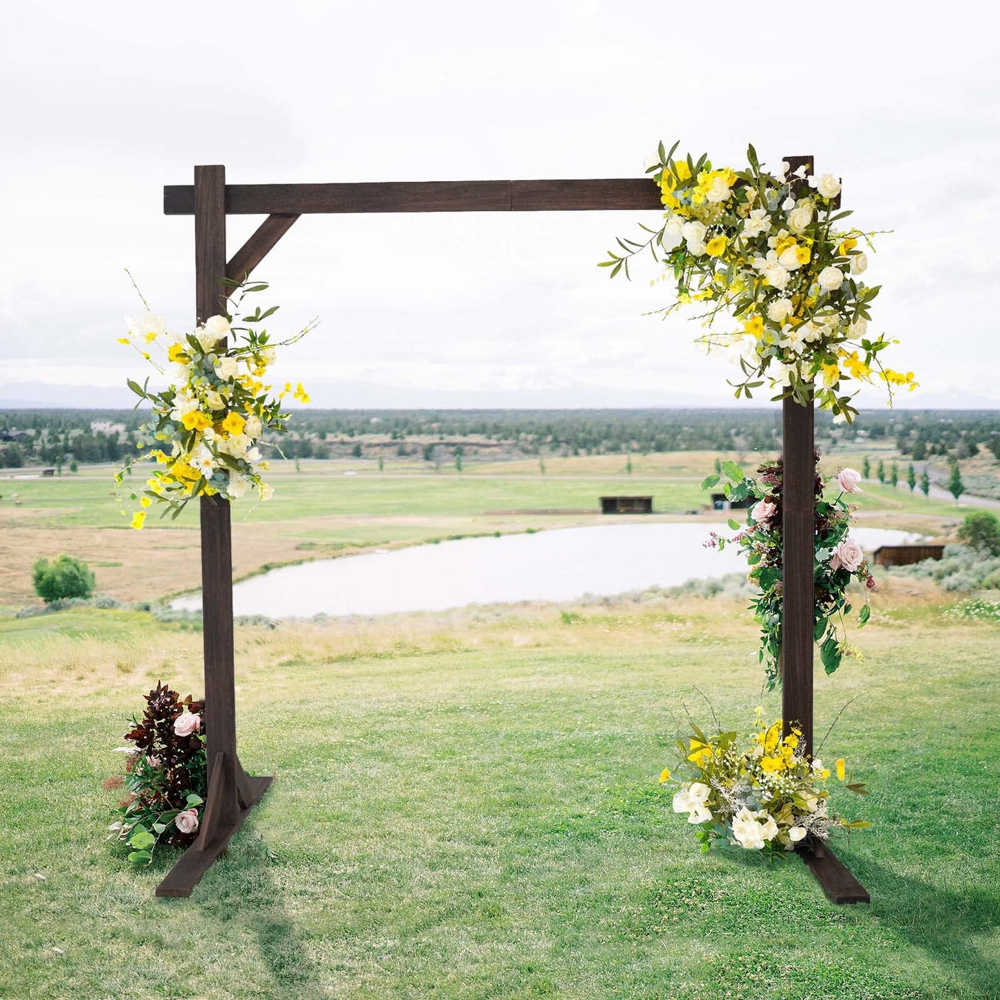 TABLECLOTHSFACTORY 7FT Rustic Square Wedding Arch Wooden Backdrop Stand, Wedding Ceremony Arch - Brown