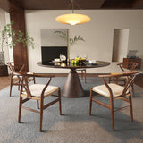 Wishbone Dining Chair Set of 2 - Boho Dining Chairs with Curved Backrest and Rope Woven Seat, Wood Dining Chairs with Soft Cushion, Woven Dining Chairs for Dining Room (Walnut) Dapedomal