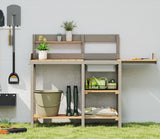 Wooden Potting Bench Table with Sink, Outdoor Garden Table Work Bench with Shelf, Workstation for Outside Patio Lawn SoliWood