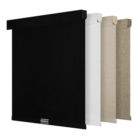 MoDanCeQ Blackout Roller Shades for Windows - Cordless Linen Fabric Roller Blinds, Thermal Insulated, UV Protection, Custom Window Shades for Home, Office, Door, Black, Custom Sizes MoDanCeQ