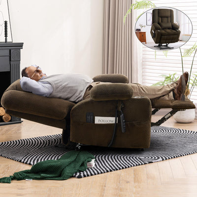 ABCASA Oversized Dual Motor Lay Flat Power Lift Recliner Chair, Massage Recliner with Heat for Living Room, Lumbar Pillow, USB & Type-C Ports, Oversized Recliner for Elderly & Big People - Brown