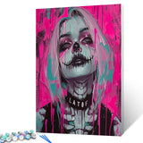 Grotesque Pink Decorations DIY Painting by Numbers for Adults Beginner,Split Mouth Clown Girl Paint by Number on Canvas Easy to Paint for Beginner Gothic Unique Graffiti Without Frame 16''X20'' Tucocoo