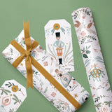 WRAPAHOLIC Kraft Christmas Wrapping Paper - Mini Roll - 17 Inch x 33 Feet - Cute Girl and Boy with Floral and Leaves Design for Christmas, Holiday, Party Celebration WRAPAHOLIC