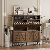 Shoe Cabinet Wtih 4 Flip Drawers,Shoe Storage Cabinet for Entryway,Freestanding Shoe Cabinet Organizer with Open Storage,Farmhouse Narrow Shoe Cabinet with Legs,Dark Walnut Halitaa