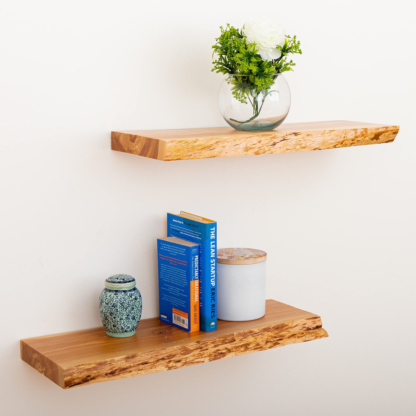 VINTAYARD Rustic Wood Floating Shelves, Live Edge Wooden Shelf for Farmhouse Wall Decor, Set of 2 Shelves with Solid Steel-Coated Hidden Brackets, Hand Finished and Sealed (Cedar, 24 inches Long)