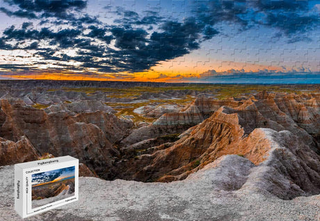 500 Piece Jigsaw Puzzle - South Dakota Badlands National Park USA Mountains Rocks Clouds Sunset Wooden Materials,20.6 X 15.1 Inch PigBangbang