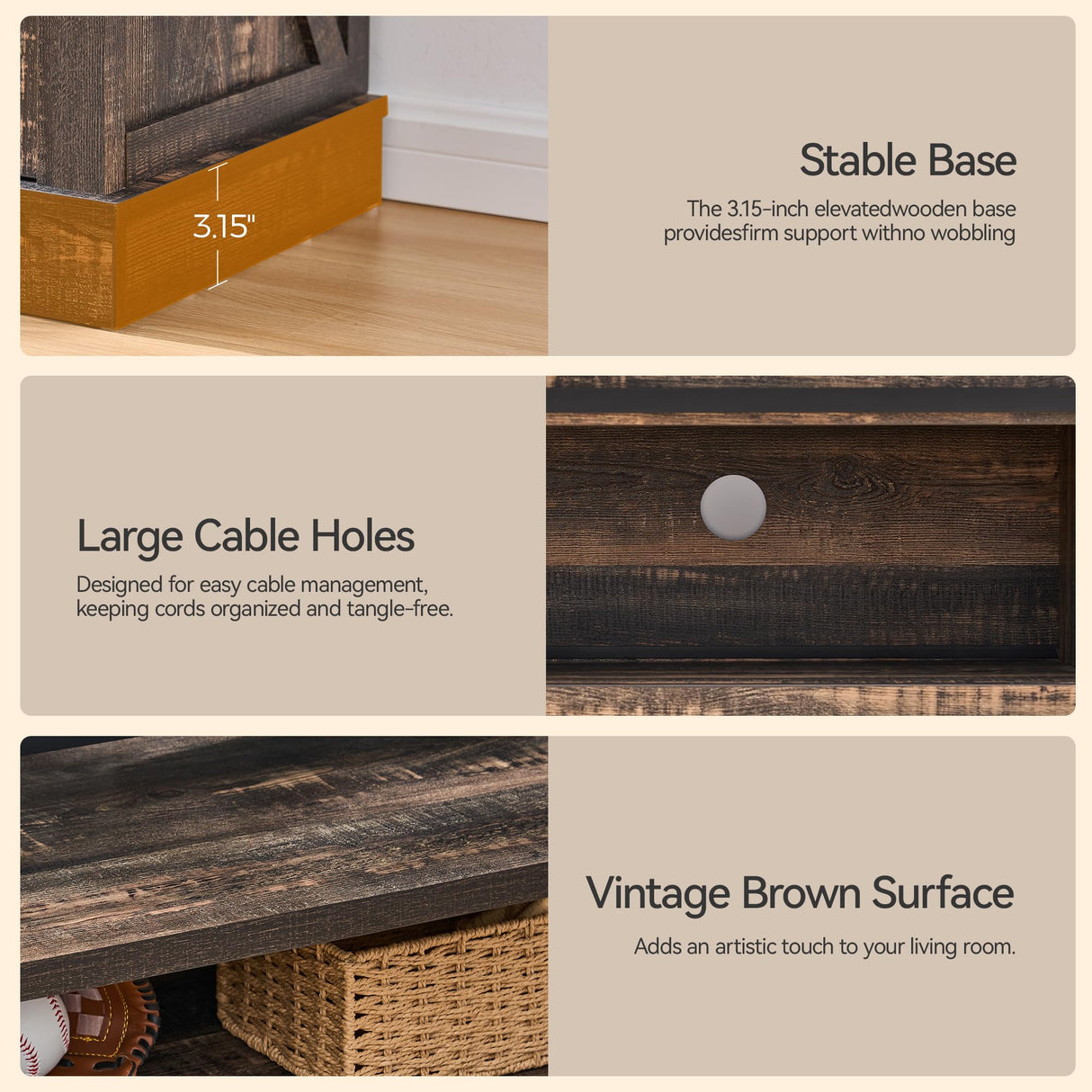 KBCLN Rustic Brown TV Stand for 65 Inch TVs, Sliding Barn Door Farmhouse Entertainment Center, Adjustable Shelves Media Console Table for Living Room KBCLN