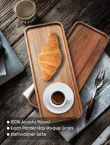 HOMKULA Acacia Wood Serving Platters and Trays - 14" x 5.5" Wooden Mini Charcuterie Boards, Small Cheese Board, Rectangle Wooden Tray for Kitchen Counter, Bathroom, Home Decor, Party, 3 Pack HOMKULA