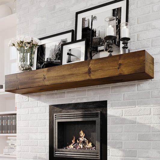 WOODLANDS USA 60 Inch Fireplace Mantel Wood Shelf - Rustic Mantels for Over Fireplace, 60 Inch Handcrafted Wall Mounted Mantle Shelf, 60 Inches X 8 X 5 Fireplace Mantel Shelves - Traditional Brown