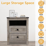 BTDWI Farmhouse Nightstand Set 2, Wood Side Table with Drawers and Storage Shelf, Square End Table for Bedroom, Light Grey Rustic Oak BTDWI