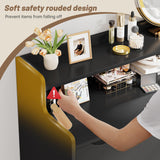 EnHomee 9 Drawers Dresser with LED Light Storage Shelves,Black Dresser for Bedroom with Charging Station,Dressers & Chests of Drawers with Handleless in Modern Style,Tall Wooden Dresser for Home EnHomee