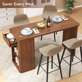 ONBRILL 59 Inch Kitchen Island with Storage, Fluted Counter Height Table, Mid-Century Modern Kitchen Island Table with Sliding Door, Home Bar Tables with Wine Rack and Drawers Walnut ONBRILL