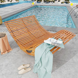 HAPPYGRILL Outdoor Acacia Wood Double Chaise Lounge, Rocking Chair with High Back, Slatted Seat, Stopper, Outside Wood Rocker for 2, 440 Lbs Capacity Sun Lounger Loveseat HAPPYGRILL