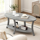 Giantex 44 Inch Oval Coffee Table, 2-Tier Center Table with Storage Shelf & Rubber Wood Frame, Modern Farmhouse Living Room Table for Reception Office, Gray Giantex