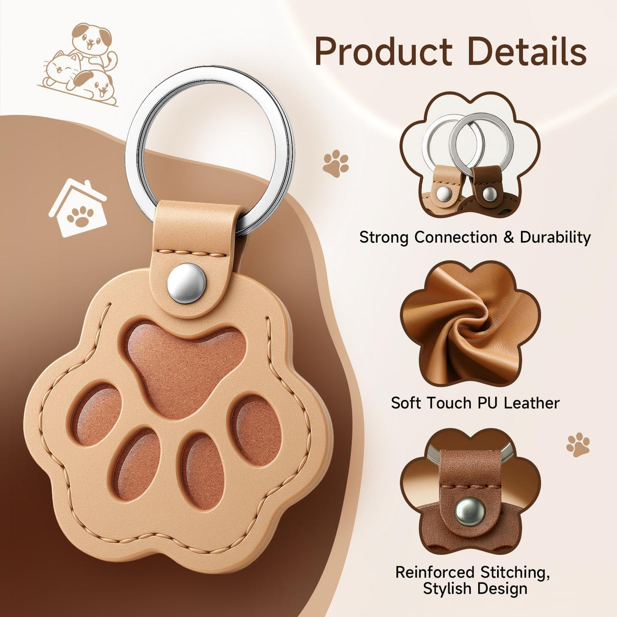 CDBUY Personalized Pet Memorial Gifts for Dogs - Custom Name Paw-Shaped Leather Keychain to Hold Fur or Hair, Refillable Keepsake Charm for Bag, Purse or Keys (Style-B) CDBUY