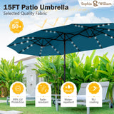 Sophia & William 15 ft Extra Large Patio Umbrella with Solar Lights, Rectangular Outdoor Umbrella with Base Included, Market Umbrella Double-sided Heavy Duty for Pool Garden Backyard, Cyan-blue Sophia & William