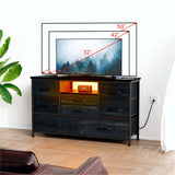 Jojoka 8 Dresser TV Stand with Power Outlet & LED for 55'' TV, Long Dresser for Bedroom with 8 Deep Drawers, Wide Console Table for Storage in Closet, Living Room, Entryway, Wood Top Jojoka