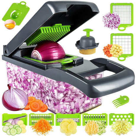 MAIPOR Vegetable/Pro Onion Chopper, Multifunctional 13 in 1 Food Chopper, Kitchen Vegetable Slicer Dicer Cutter With 8 Blades,Veggie, Carrot and Garlic Chopper With Container (Gray) MAIPOR