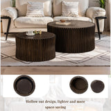 KIGFTSOD Vintage Modern Nesting Coffee Table Set of 2, Round Wooden Table Accent End Table Cylindrical Set with Vertical Textured Embossed Design for Living Room, Apartment (Dark Brown) KIGFTSOD
