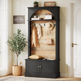 Tribesigns 70.86" Hall Tree with Storage Bench, 4-in-1 Design Entryway Bench with Coat Rack, Farmhouse Hall Tree with 5 Hooks and Adjustable Shoe Storage for Entryway, Hallway(Black＋Brown) Tribesigns