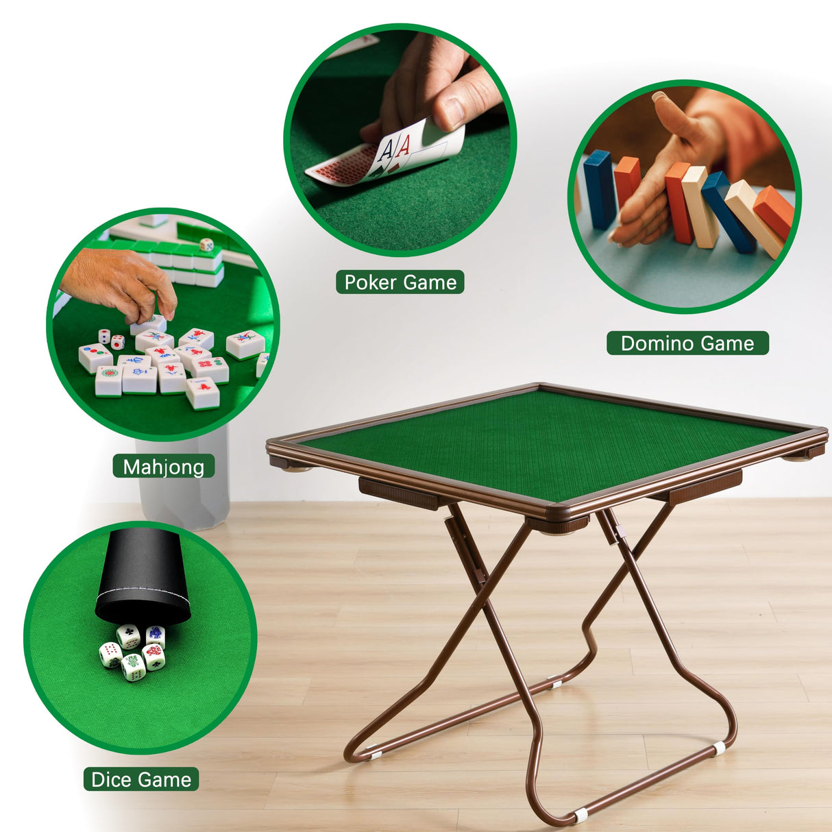 MJTABLE 4 Player Card Mahjong Table, Portable Folding Table,with 4 Cup Holders & 4 Chip Grooves Foldable Game Puzzle Table Both Indoor & Outdoor Use,for Table Games MJTABLE
