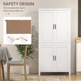 HOMCOM 64" Kitchen Pantry Cabinet, Freestanding Storage Cabinet with 4 Doors and 3 Adjustable Shelves for Dining Room, Antique White HOMCOM