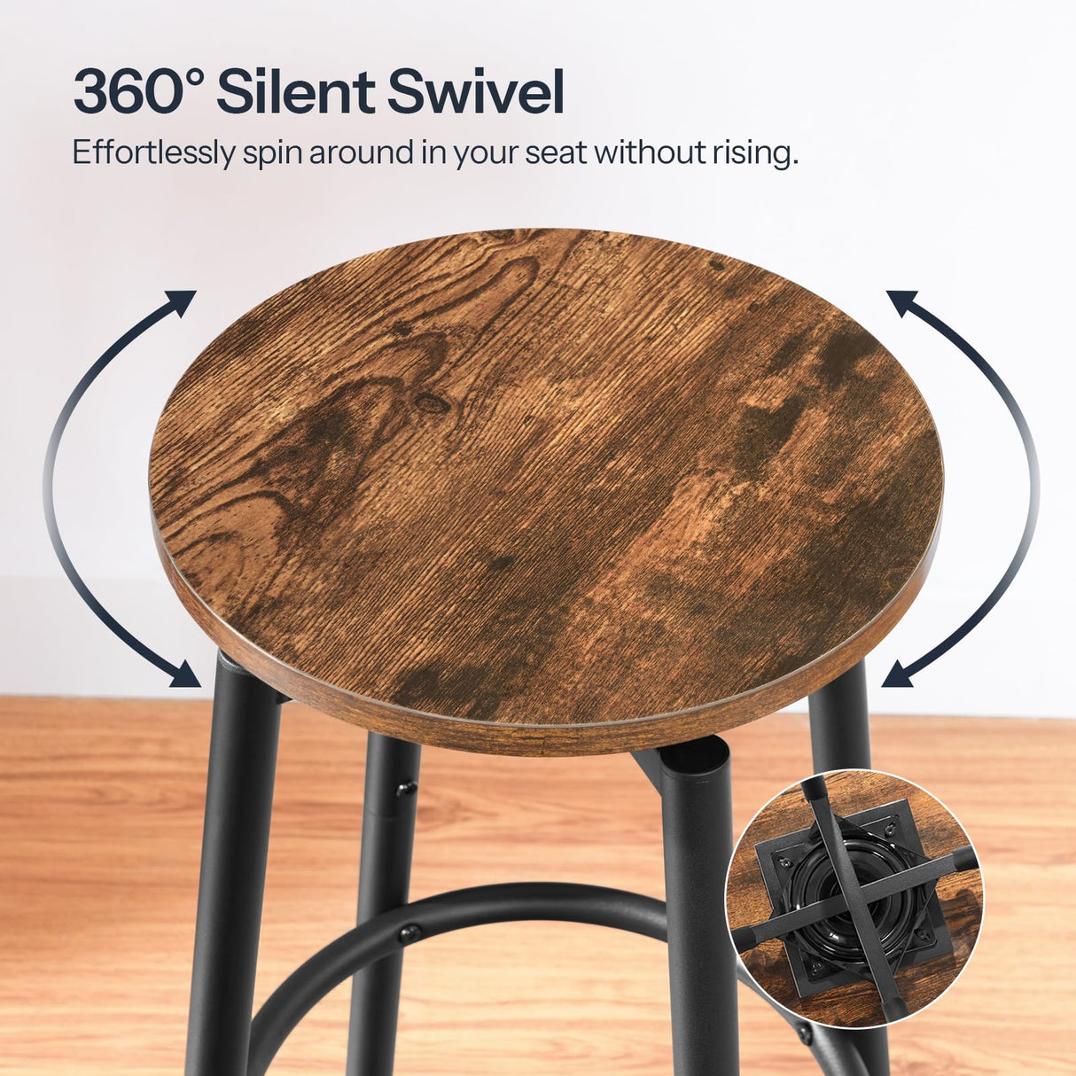 HOOBRO Bar Stools, Swivel Bar Stools Set of 2, 24.9" Round Bar Chairs, Backless Modern Breakfast Chairs, with Adjustable Feet, for Kitchen Islands, Bar, Cafe, Rustic Brown and Black BF24BY01 HOOBRO