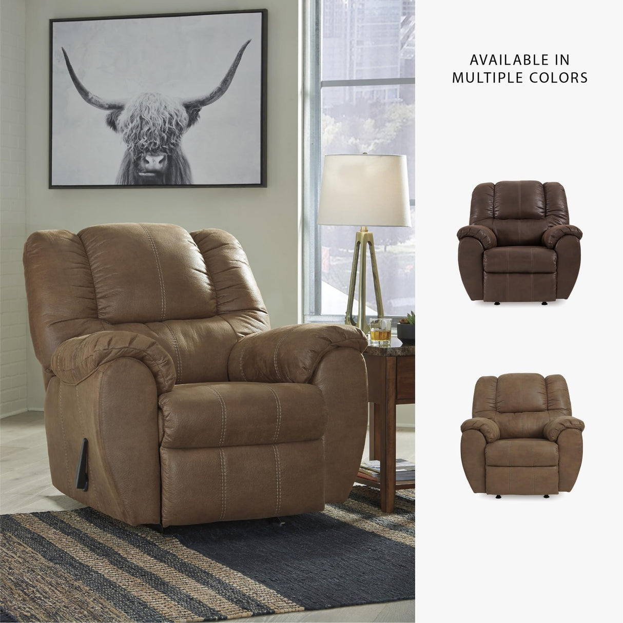 Signature Design by Ashley McGann Faux Leather Oversized Manual Rocker Recliner, Light Brown Signature Design by Ashley