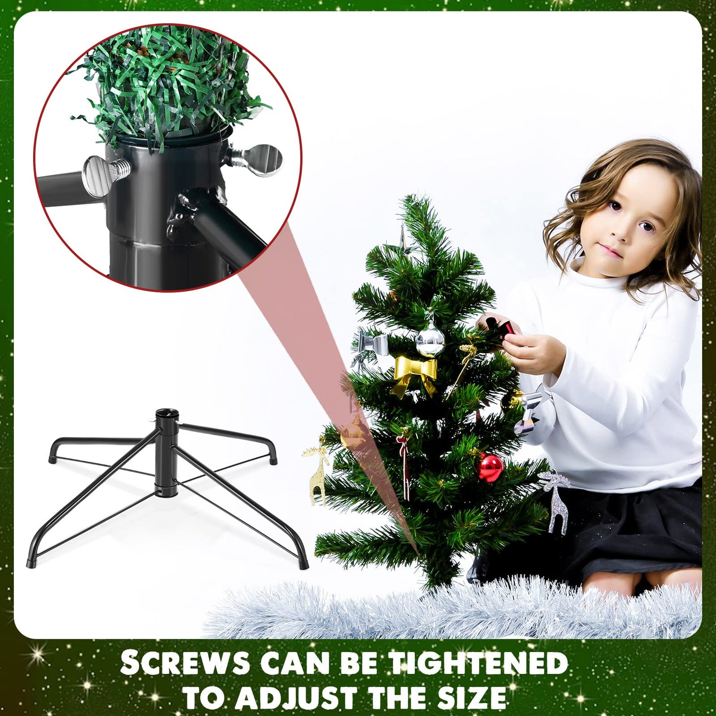 Roowest Folding Christmas Tree Stand Artificial Xmas Tree Base Holder Replacement Metal Tree Stand Base for Christmas Tree(16 Inch,Green)