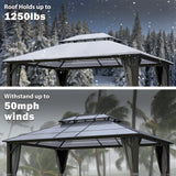 Raysfung Hardtop Gazebo 12' x 16', Patio Gazebos with Polycarbonate Roof & Steel Frame, Outdoor Pavilion with Gray Curtain&Netting for Backyard/Lawn/Garden/Deck Raysfung