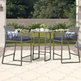SUNSITT 3-Piece Outdoor Wicker Bar Height Table Set, 2 Bar Stools and 1 Pub Table with 2 Striped Pillows, Grey Rattan, Blue Seat Cushions, Steel Frame SUNSITT