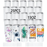 AGH 15OZ 25Pack Blanks Sublimation Straight Skinny Tumblers with Lids and Straws, Reusable Stainless Steel Insulated Water Bottle, Double Wall Vacuum Sublimation Travel Mug Cup For Coffee And Juice AGH