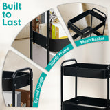 ZOES HOMEWARE 3 Tier Rolling Cart, Metal Utility Cart with 4 Hooks, Rolling Storage Cart on Wheels, Small Organizer Cart for Nursery, Kitchen, Living Room, Bathroom, Black ZOES HOMEWARE