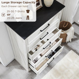 ACCOHOHO Farmhouse 5 Drawers Dresser Chests for Bedroom,46" Tall Wood Rustic Chest of Drawers with Wide Metal Handle,Natural Texture,Drawer Organizer for Bedroom,Living Room,Hallway and Entryway,White ACCOHOHO