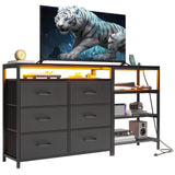 HAUOMS TV Stand for 60 Inch TV,Entertainment Center with Power Outlets and LED Lights,L Shaped Convertible Dresser with Open Shelf, 6 Drawers with PU Finish, for Living Room,Black HAUOMS