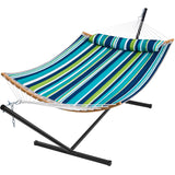 SUPERJARE Hammock with Stand, 2 Person Heavy Duty Hammock with Padded Cotton, Detachable Pillow & Strong Curved-Bar & Portable Carrying Bag, Perfect for Outdoor & Indoor - Dark Cyan SUPERJARE