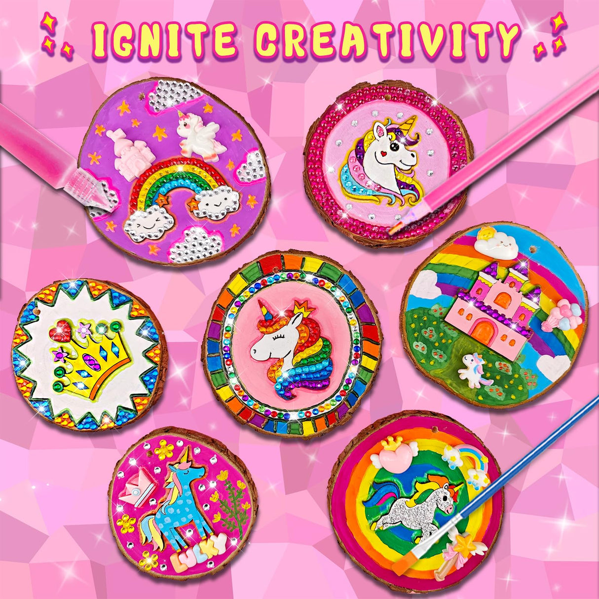 klmars Unicorn Themed Wooden Painting Kit-Glow in The Dark-Arts & Crafts Gifts for Kids Girls Ages 5-12-Wood Slice Craft Activities Kits -Unicorn Art Toys for Kids Christmas Gifts klmars