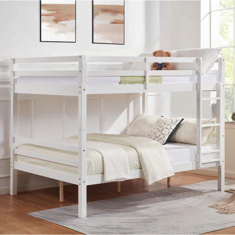 FLEXISPOT Full Over Full Solid Wood Bunk Bed with Thick Posts,Wooden Bunk Bed with High Guardrail and Ladder for Kids, Teens, Dorm Rooms, and Guest Rooms,No Box Spring Needed,White FLEXISPOT