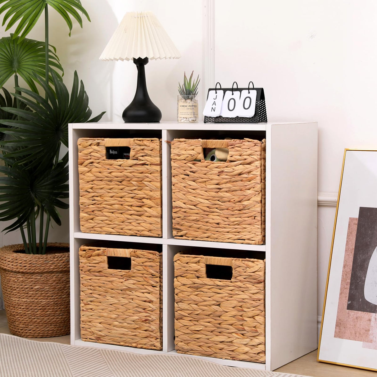 Wicker Storage Baskets Wicker Cube Baskets Foldable Hyacinth Storage Baskets,Rectangular Laundry Storage Bin,Square Basket for Shelves,Set of 2 Pcs,12 x 12 x 12in CXQCMUYE