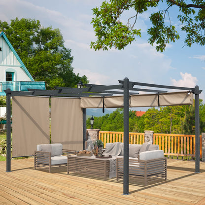 BPS 16 x 12 FT Outdoor Pergola with Retractable Shade Canopy, Dark Gray Matte Aluminum Frame, 2 Pieces Roller Shade Curtain, Grape Trellis Pergola for Patio Backyard and Deck - Khaki