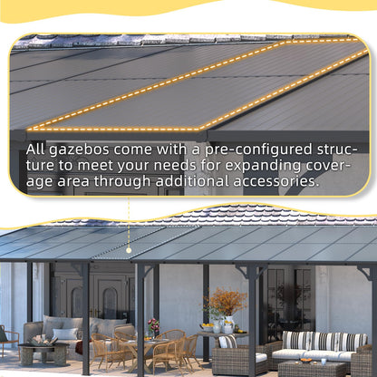 U-MAX 10' x 14' Outdoor Pergola Gazebo, Wall-Mounted Lean to Metal Awnings Gazebos on Clearance for Patio, Large Panel Roof Pergolas and Gazebo for Outdoor Use - WoodArtSupply