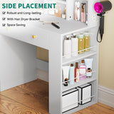 YITAHOME Makeup Vanity Desk with LED Mirror, Jewelry Storage, Hair Dryer Holder, and Open Shelves, Compact Vanity Desk for Small Rooms YITAHOME